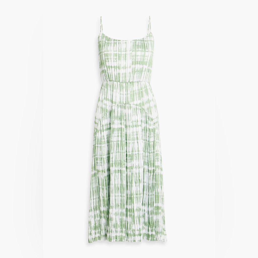 Vince Tie Dye Pleated Midi Satin Dress